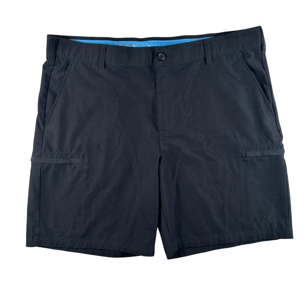 Birdie Bound Cargo Shorts Mens 40 Black Stretch Golf Zip Pockets 9" Summer